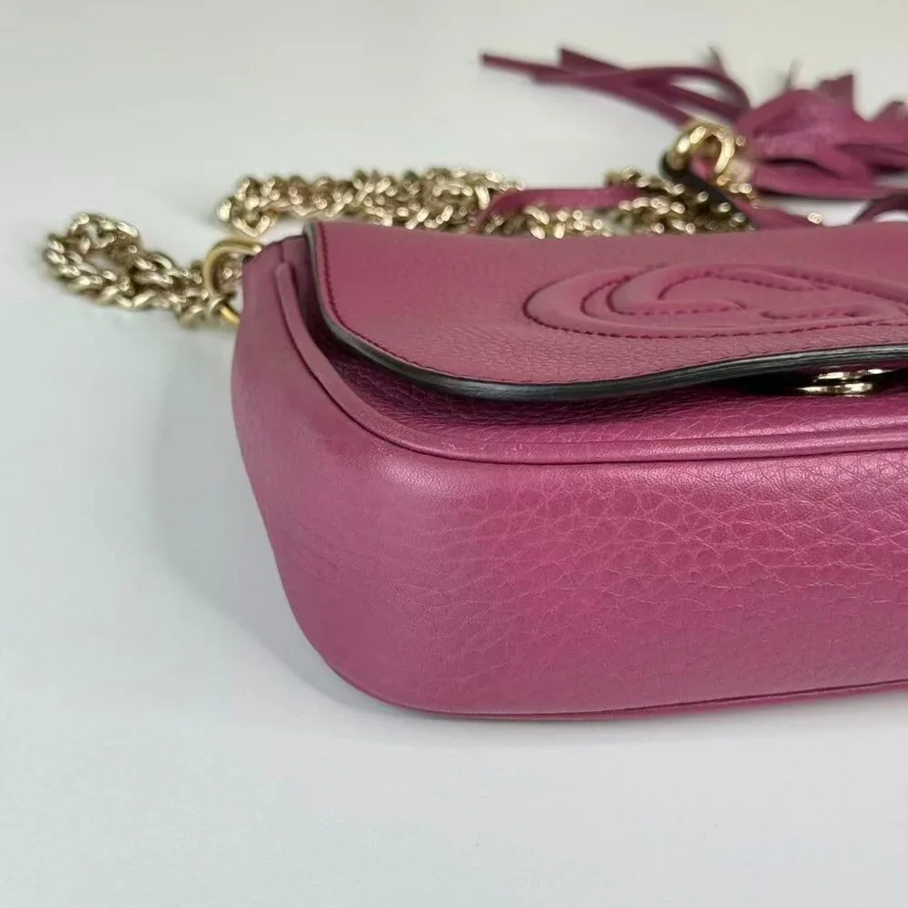 Gucci GG Logo Pink Soho Chain Shoulder Bag Crossbody with Tassel Detailing - Picture 6 of 10